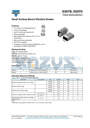 ES07D datasheet - Small Surface Mount Ultrafast Diodes