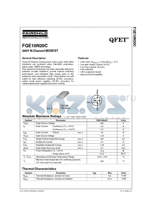 FQE10N20C datasheet - 200V N-Channel MOSFET