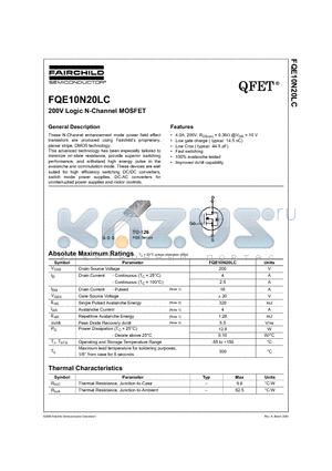 FQE10N20LC datasheet - 200V Logic N-Channel MOSFET