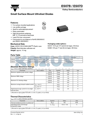ES07D-GS08 datasheet - Small Surface Mount Ultrafast Diodes
