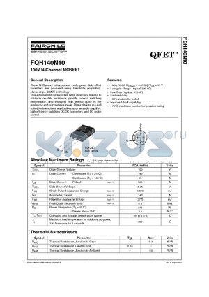 FQH140N10 datasheet - 100V N-Channel MOSFET