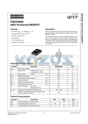 FQH35N40 datasheet - 400V N-Channel MOSFET