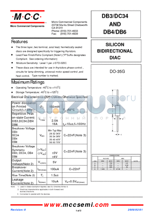 DC34 datasheet - SILICON BIDIRECTIONAL DIAC