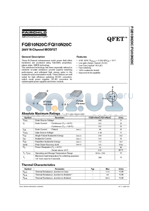 FQI10N20C datasheet - 200V N-Channel MOSFET