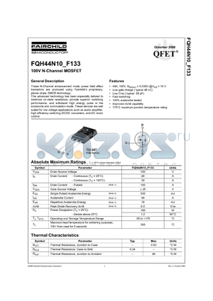 FQH44N10 datasheet - 100V N-Channel MOSFET