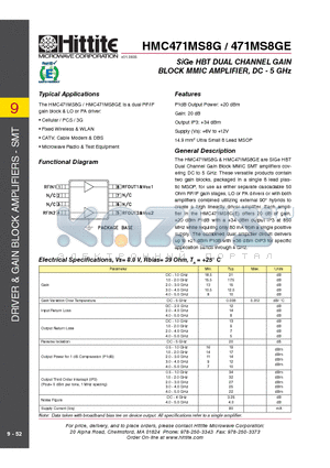 471MS8GE datasheet - SiGe HBT DUAL CHANNEL GAIN BLOCK MMIC AMPLIFIER, DC - 5 GHz