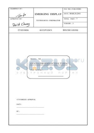 ES16201UP datasheet - EMERGING DISPLAY