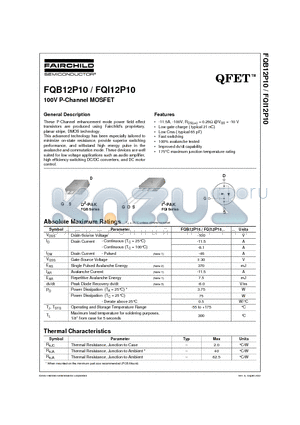 FQI12P10 datasheet - 100V P-Channel MOSFET