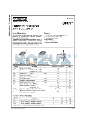 FQI12P20 datasheet - 200V P-Channel MOSFET