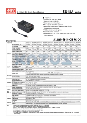 ES18A09-P1J datasheet - 9~18WAC-DC Single Output Desktop