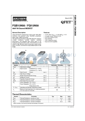 FQI13N50 datasheet - 500V N-Channel MOSFET