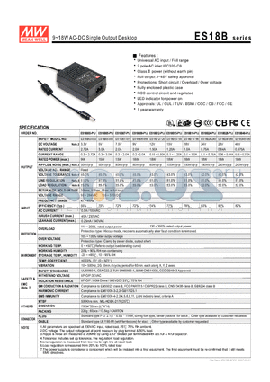 ES18B datasheet - 9~18WAC-DC Single Output Desktop