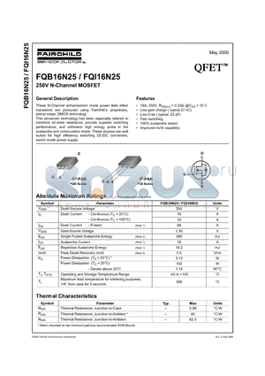 FQI16N25 datasheet - 250V N-Channel MOSFET