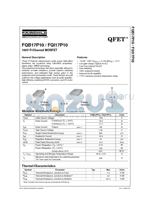 FQI17P10 datasheet - 100V P-Channel MOSFET