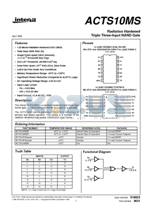 ACTS10KMSR datasheet - Radiation Hardened Triple Three-Input NAND Gate