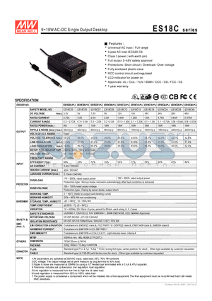 ES18C05 datasheet - 9~18WAC-DC Single Output Desktop