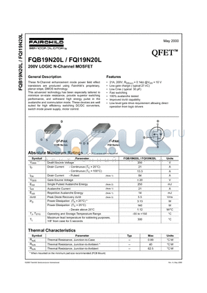 FQI19N20L datasheet - 200V LOGIC N_Channel MOSFET
