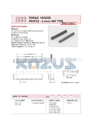 B3322BD1 datasheet - FEMALE HEADER PROFILE : 6.4mm SMT TYPE