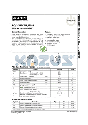 FQI27N25TU datasheet - 250V N-Channel MOSFET