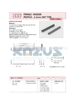 B3322BS1 datasheet - FEMALE HEADER PROFILE : 6.4mm SMT TYPE