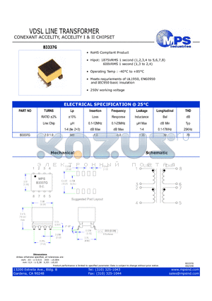 B3337G datasheet - VDSL LINE TRANSFORMER CONEXANT ACCELITY, ACCELITY I & II CHIPSET