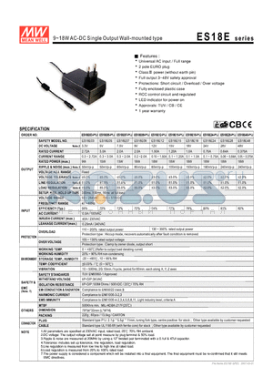 ES18E05 datasheet - 9~18WAC-DC Single Output Wall-mounted type