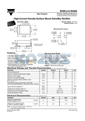 B340A datasheet - High-Current Density Surface Mount Schottky Rectifier