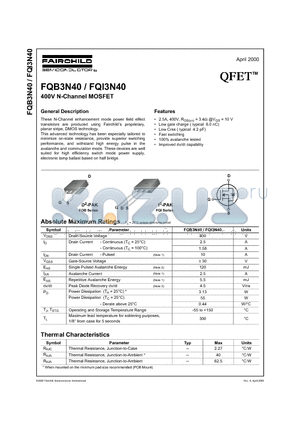 FQI3N40 datasheet - 400V N-Channel MOSFET