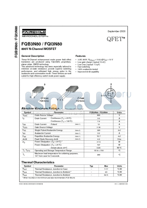 FQI3N80 datasheet - 800V N-Channel MOSFET