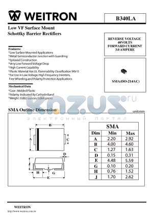 B340LA datasheet - Low VF Surface Mount Schottky Barrier Rectifiers