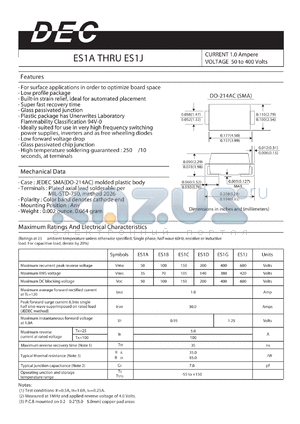 ES1A datasheet - CURRENT 1.0 Ampere VOLTAGE 50 to 400 Volts