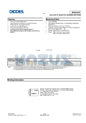 B340LA-13-F datasheet - 3.0A LOW VF SCHOTTKY BARRIER RECTIFIER
