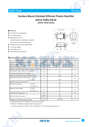 ES1A datasheet - Surface Mount Ultrafast Efficient Plastic Rectifier