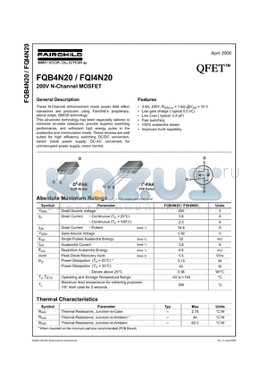 FQI4N20 datasheet - 200V N-Channel MOSFET