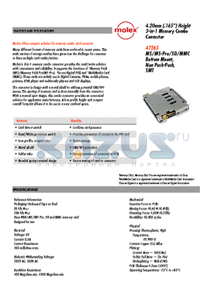 47265 datasheet - 4.20mm (.165) Height 3-in-1 Memory Combo Connector