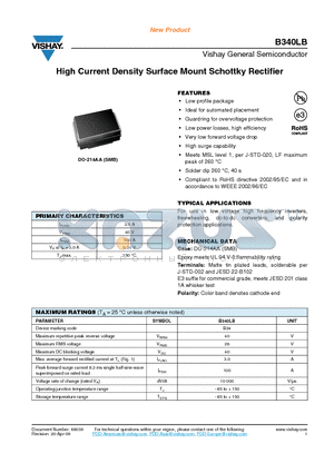 B340LB-E3/52T datasheet - High-Current Density Surface Mount Schottky Rectifier