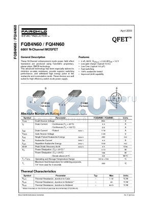FQI4N60 datasheet - 600V N-Channel MOSFET
