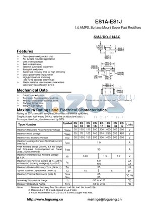 ES1A datasheet - 1.0 AMPS. Surface Mount Super Fast Rectifiers