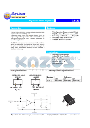 B3431BK3 datasheet - Adjustable Shunt Regulator