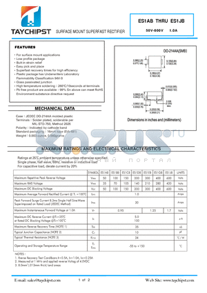 ES1AB datasheet - SURFACE MOUNT SUPERFAST RECTIFIER