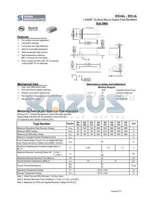 ES1AL datasheet - 1.0AMP. Surface Mount Super Fast Rectifiers