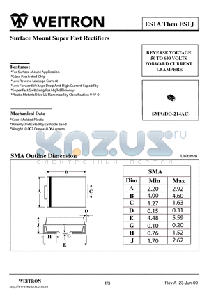 ES1A_09 datasheet - Surface Mount Super Fast Rectifiers