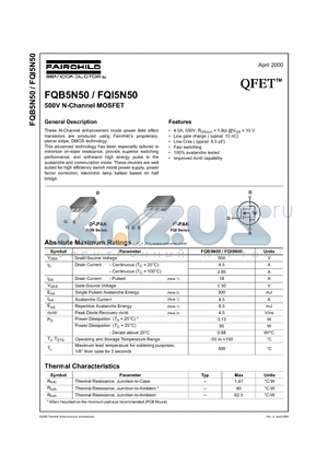 FQI5N50 datasheet - 500V N-Channel MOSFET