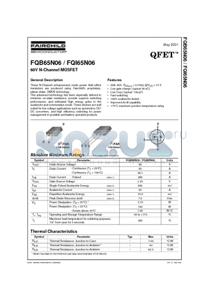 FQI65N06 datasheet - 60V N-Channel MOSFET