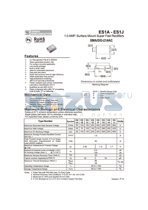 ES1A_10 datasheet - 1.0 AMP. Surface Mount Super Fast Rectifiers