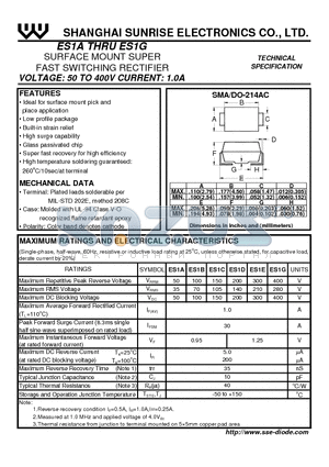 ES1B datasheet - SURFACE MOUNT SUPER FAST SWITCHING RECTIFIER