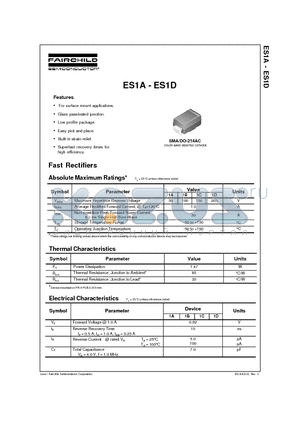 ES1B datasheet - 1.0 Ampere Superfast Rectifiers