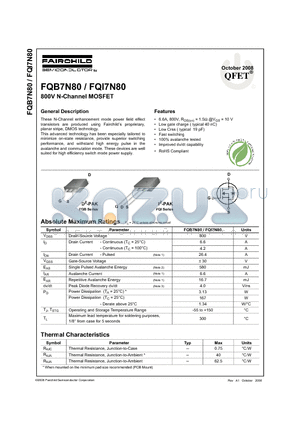 FQI7N80 datasheet - 800V N-Channel MOSFET