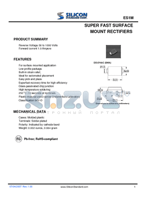 ES1B datasheet - SUPER FAST SURFACE MOUNT RECTIFIERS