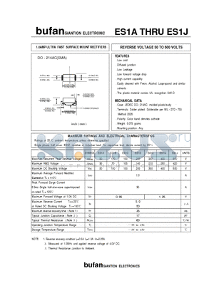 ES1B datasheet - 1.0AMP ULTRA FAST SURFACE MOUNT RECTIFIERS / REVERSE VOLTAGE 50 TO 600 VOLTS